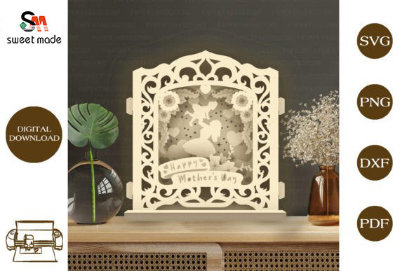 Happy Mothers Day Pop Up Light Box File Paper Cut Template Cricut File