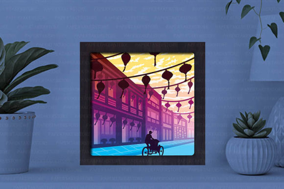 Hoi an Ancient Town Paper Cut Light Box Graphics Template