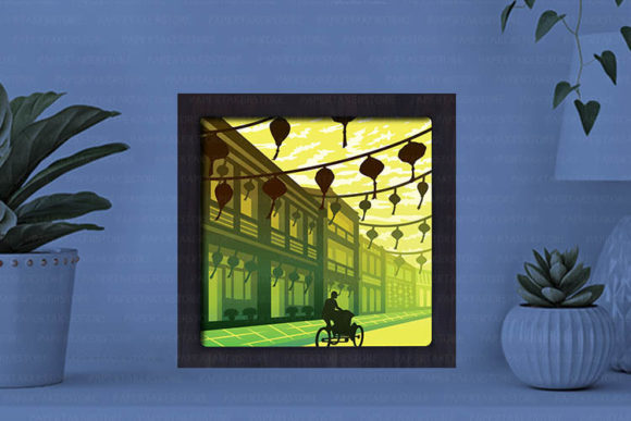 Hoi an Ancient Town Paper Cut Light Box Graphics Template