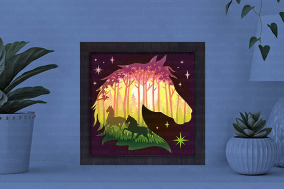 Horse Paper Cut Light Box Graphics Template