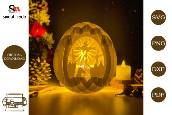 Jesus-2 Pop Up Egg Light Box Paper Cut Template Cricut File