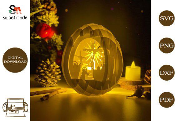 Jesus-2 Pop Up Egg Light Box Paper Cut Template Cricut File