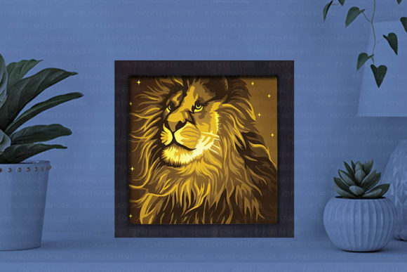 Lion Portrait Paper Cut Light Box Graphics Template