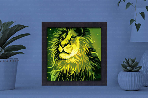 Lion Portrait Paper Cut Light Box Graphics Template