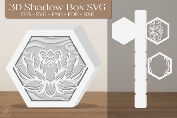 Lotus 3D Shadow Box Paper Cut Template(Hexagon)