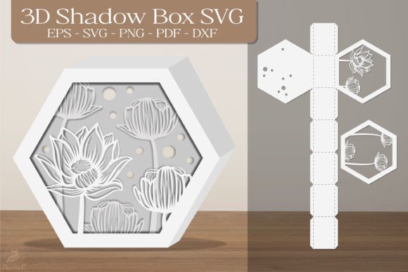 Lotus Flower 3D Shadow Box Paper Cut Template(Hexagon)