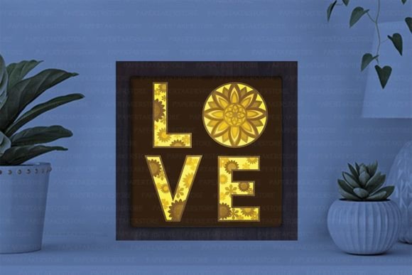 Love Sunflower Paper Cut Light Box Graphics Template