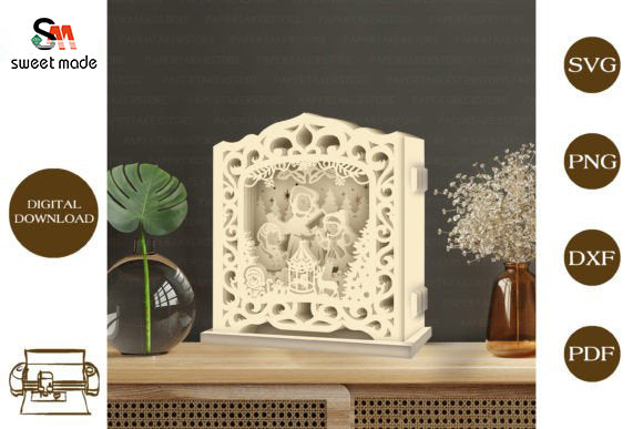 Merry Christmas 4 Pop Up Light Box File Paper Cut Template Cricut File
