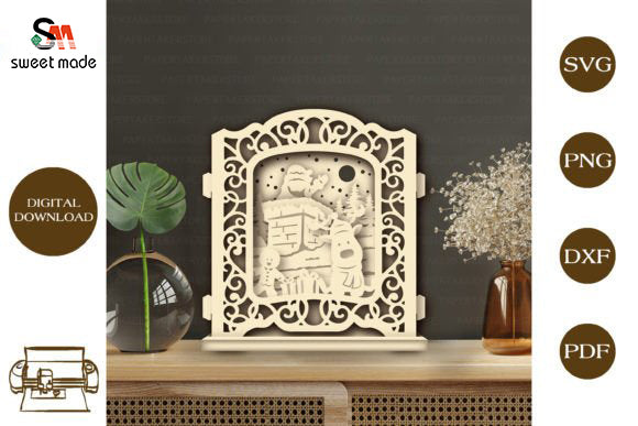 Merry Christmas 6 Pop Up Light Box File Paper Cut Template Cricut File