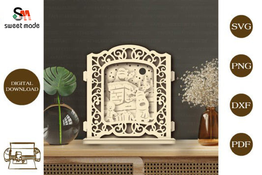 Merry Christmas 6 Pop Up Light Box File Paper Cut Template Cricut File