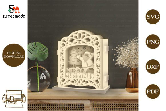 Merry Christmas 8 Pop Up Light Box File Paper Cut Template Cricut File