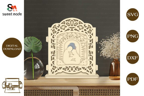 Mother and Son Pop Up Light Box File Paper Cut Template Cricut File