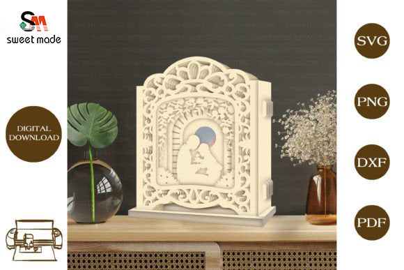Mother and Son Pop Up Light Box File Paper Cut Template Cricut File