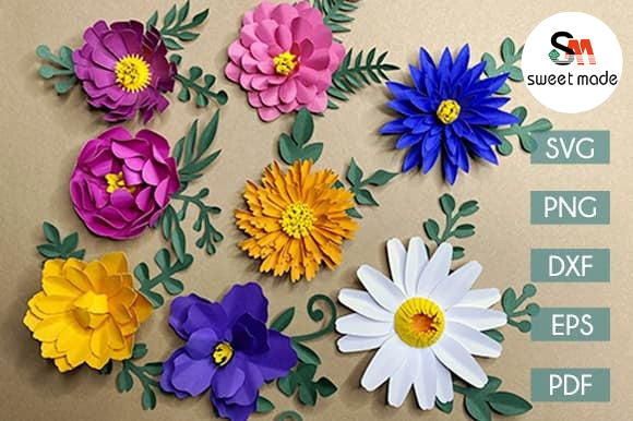 9 Different Paper Flower SVG Template