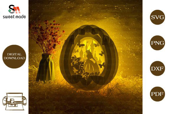 Princess Pop Up Egg Light Box Paper Cut Template Cricut File