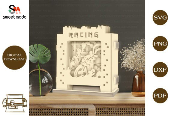 Racing Pop Up Light Box File Paper Cut Template Cricut File