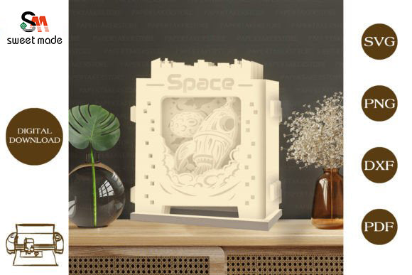 Rocket Pop Up Light Box File Paper Cut Template Cricut File