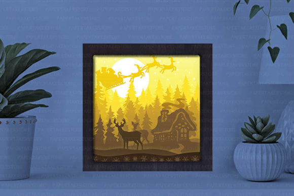 Santa Cabin Paper Cut Light Box Graphics Template