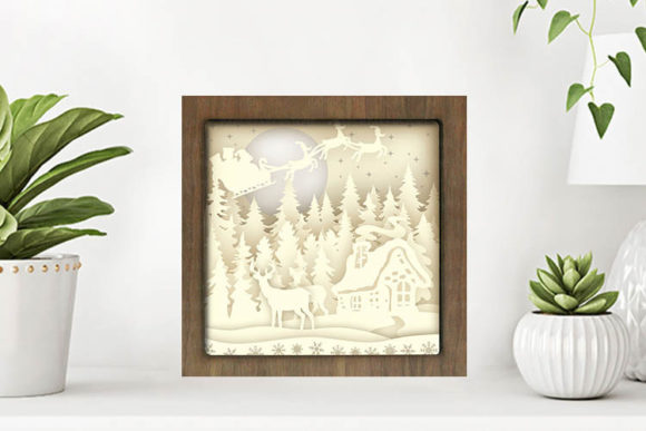 Santa Cabin Paper Cut Light Box Graphics Template