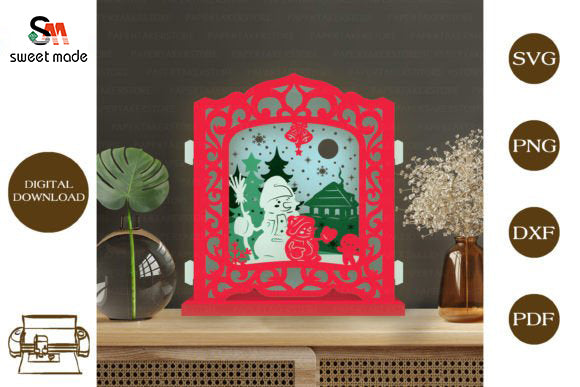 Snowman Pop Up Light Box File Paper Cut Template Cricut File