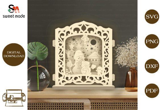 Snowman Pop Up Light Box File Paper Cut Template Cricut File