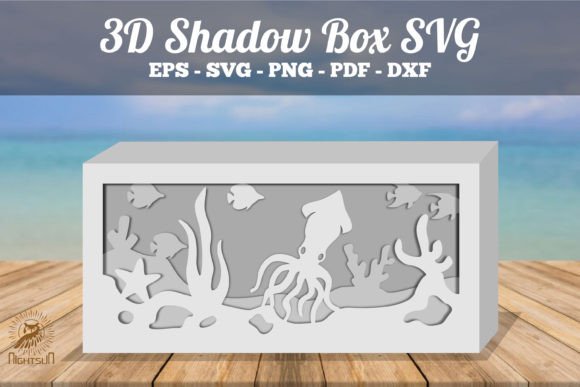 Underwater Animals Themes 3D Shadow Box Paper Cut Template(Rectangle)