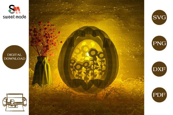 Sunflower Pop Up Egg Light Box Paper Cut Template Cricut File