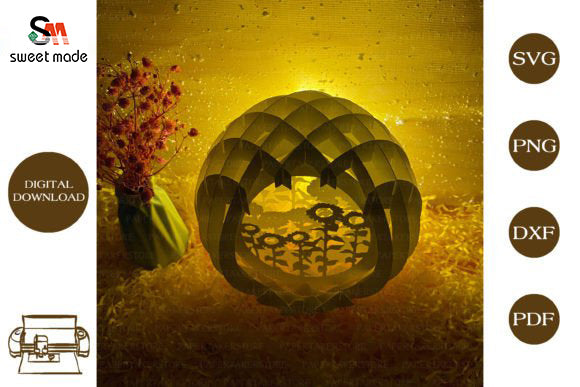 Sunflower Pop Up Egg Light Box Paper Cut Template Cricut File