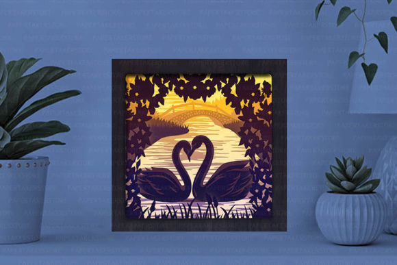 Swan Paper Cut Light Box Graphics Template