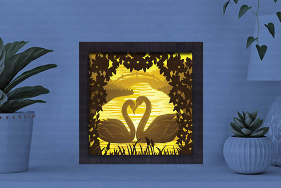 Swan Paper Cut Light Box Graphics Template