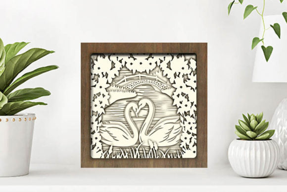 Swan Paper Cut Light Box Graphics Template