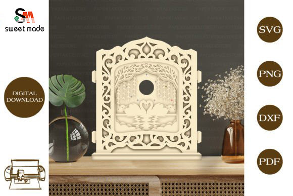 Swan Pop Up Light Box File Paper Cut Template Cricut File