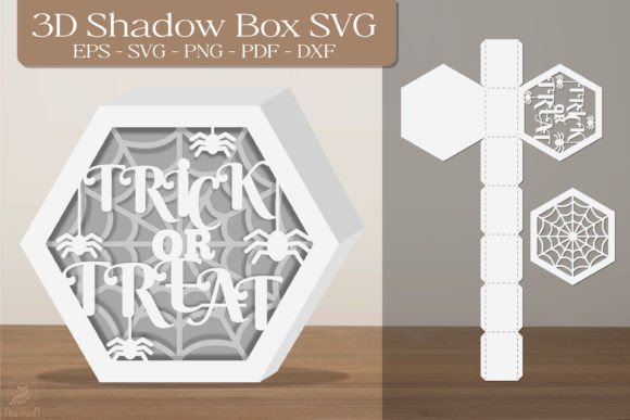 Trick or Treat 3D Shadow Box Paper Cut Template(Hexagon)