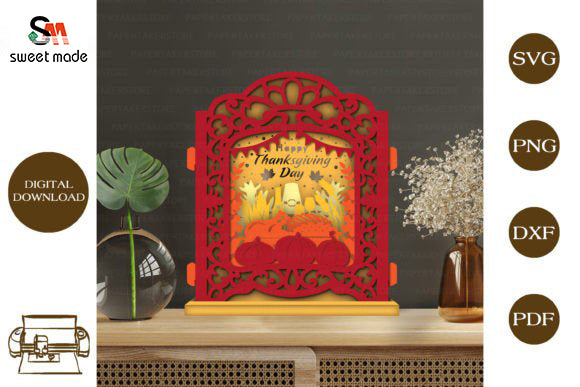 Thanksgiving Day 4 Pop Up Light Box File Paper Cut Template Cricut File