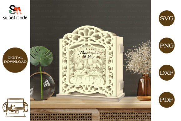 Thanksgiving Day 4 Pop Up Light Box File Paper Cut Template Cricut File
