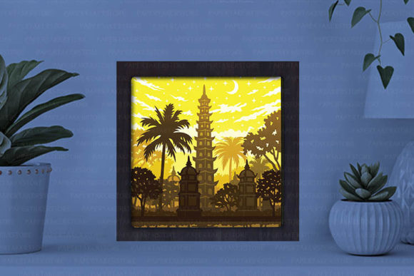 Tran Quoc Pagoda Paper Cut Light Box Graphics Template