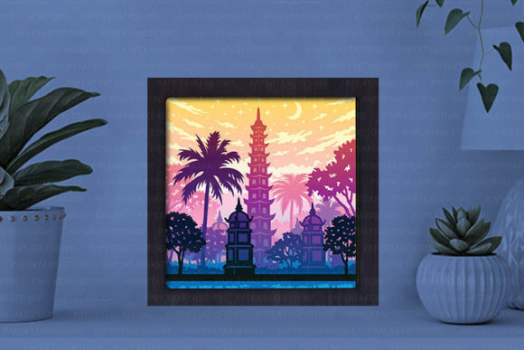 Tran Quoc Pagoda Paper Cut Light Box Graphics Template