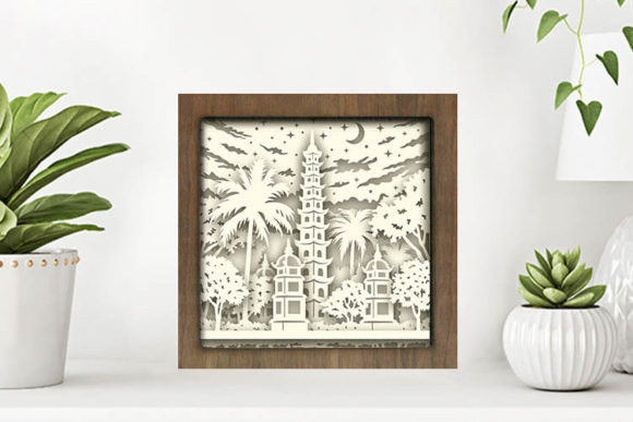 Tran Quoc Pagoda Paper Cut Light Box Graphics Template