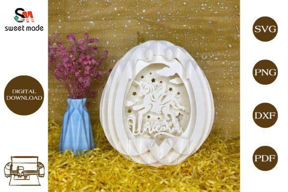 Unicorn Pop Up Egg Light Box Paper Cut Template Cricut File
