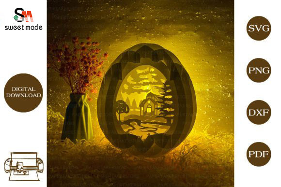 Village Pop Up Egg Light Box Paper Cut Template Cricut File