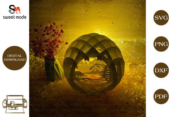 Village Pop Up Egg Light Box Paper Cut Template Cricut File