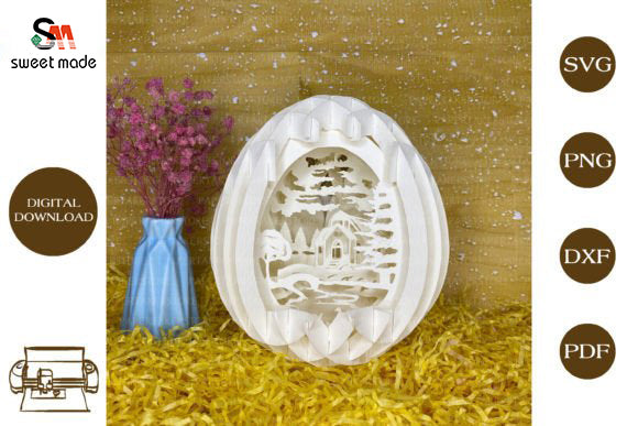 Village Pop Up Egg Light Box Paper Cut Template Cricut File