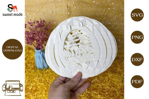 Village Pop Up Egg Light Box Paper Cut Template Cricut File