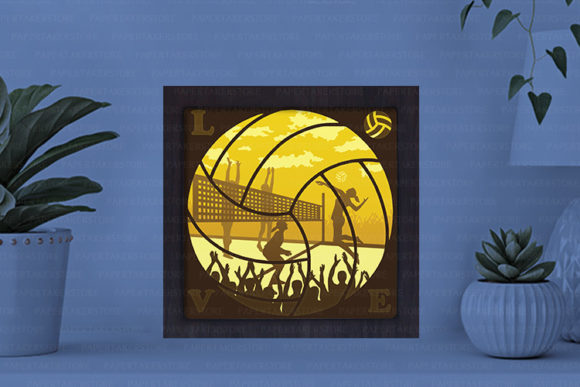 Volleyball Paper Cut Light Box Graphics Template