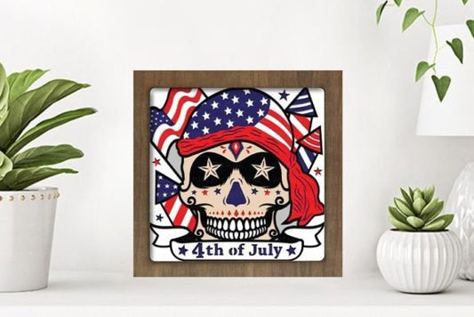 4th Of July Skull Paper Cut Light Box Template