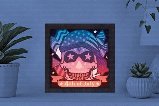 4th Of July Skull Paper Cut Light Box Template