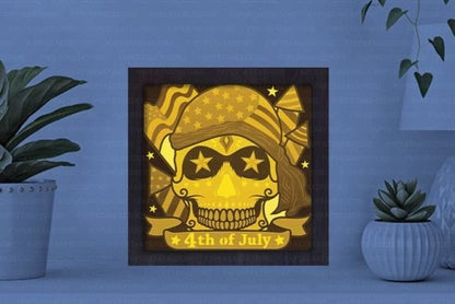 4th Of July Skull Paper Cut Light Box Template