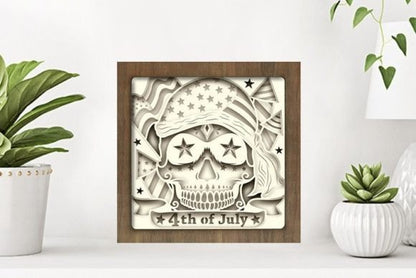 4th Of July Skull Paper Cut Light Box Template