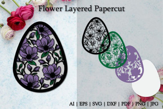 Ornament Layered Flowers Paper Cut Template