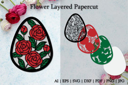 Ornament Layered Flowers Paper Cut Template
